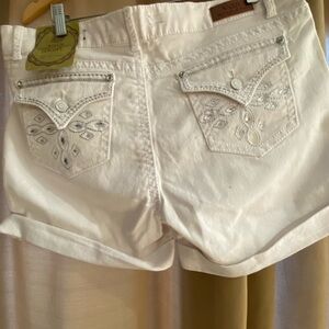 Women's White Embroidered Shorts